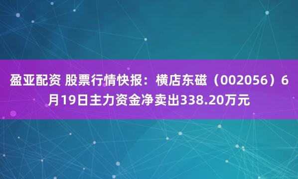 盈亚配资 股票行情快报：横店东磁（002056）6月19日主力资金净卖出338.20万元